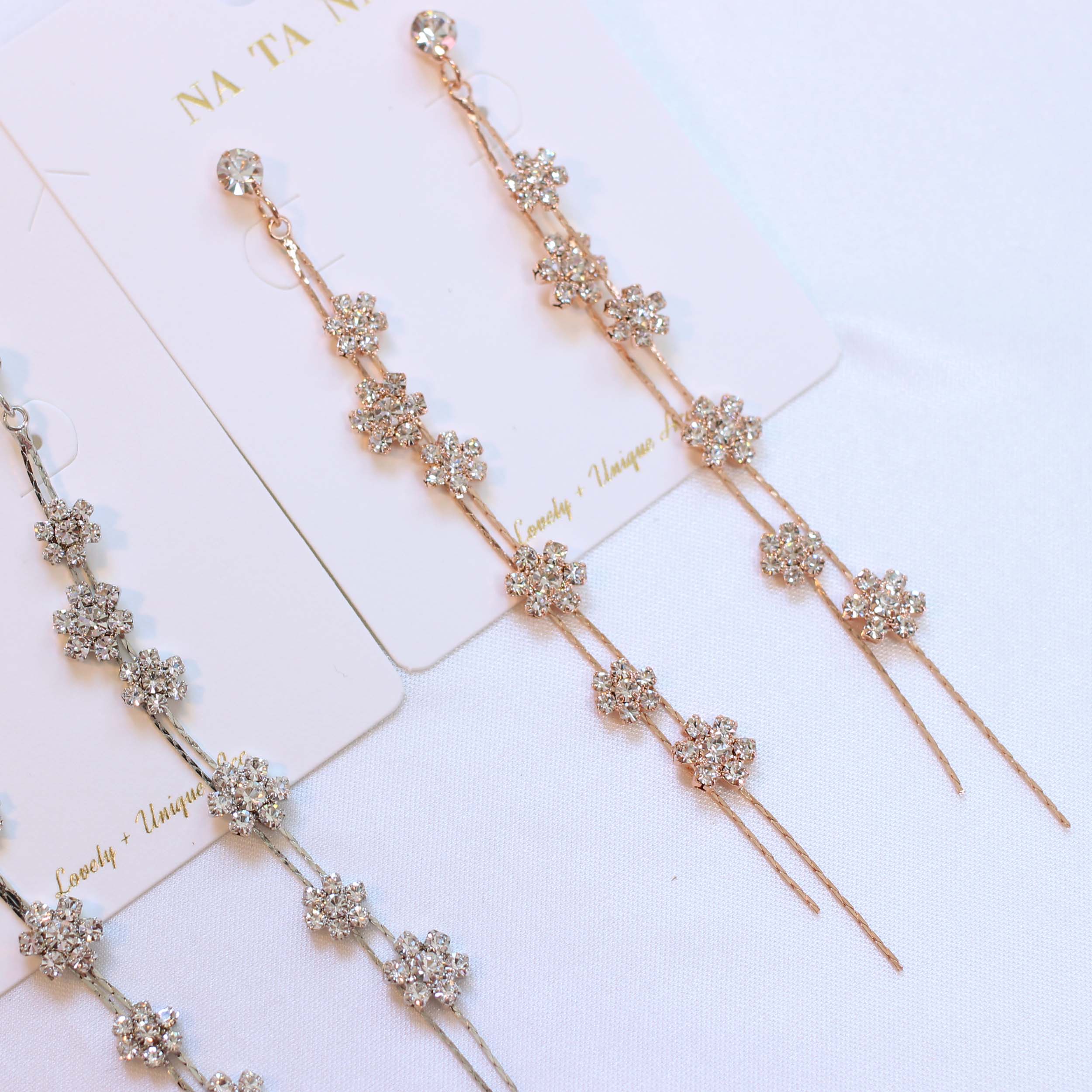 Two-line Flower Long Drop Earring Earring Availabl