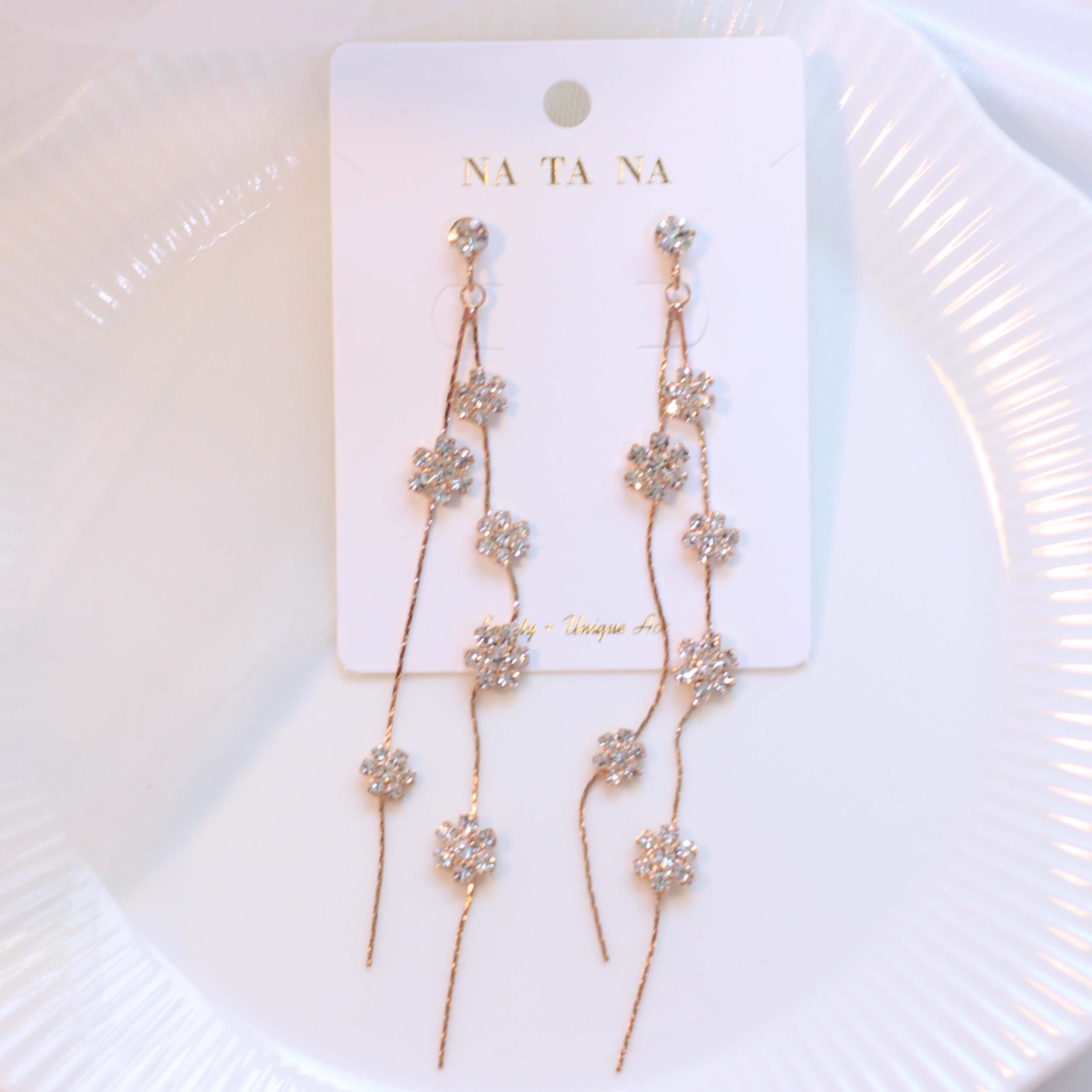 Two-line Flower Long Drop Earring Earring Availabl