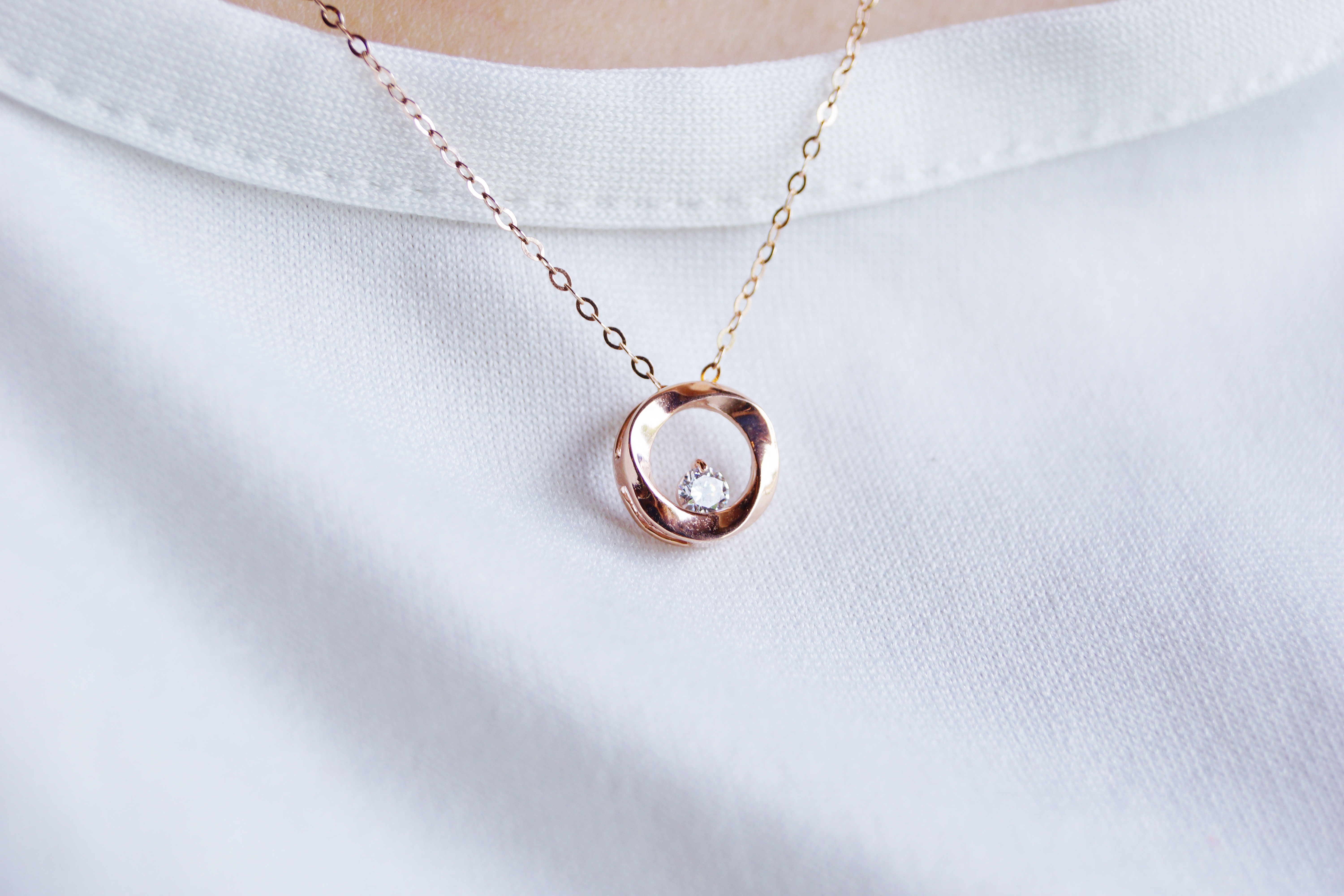 14k 18k Cubic Round Necklace Rose Gold 14K Girlfri