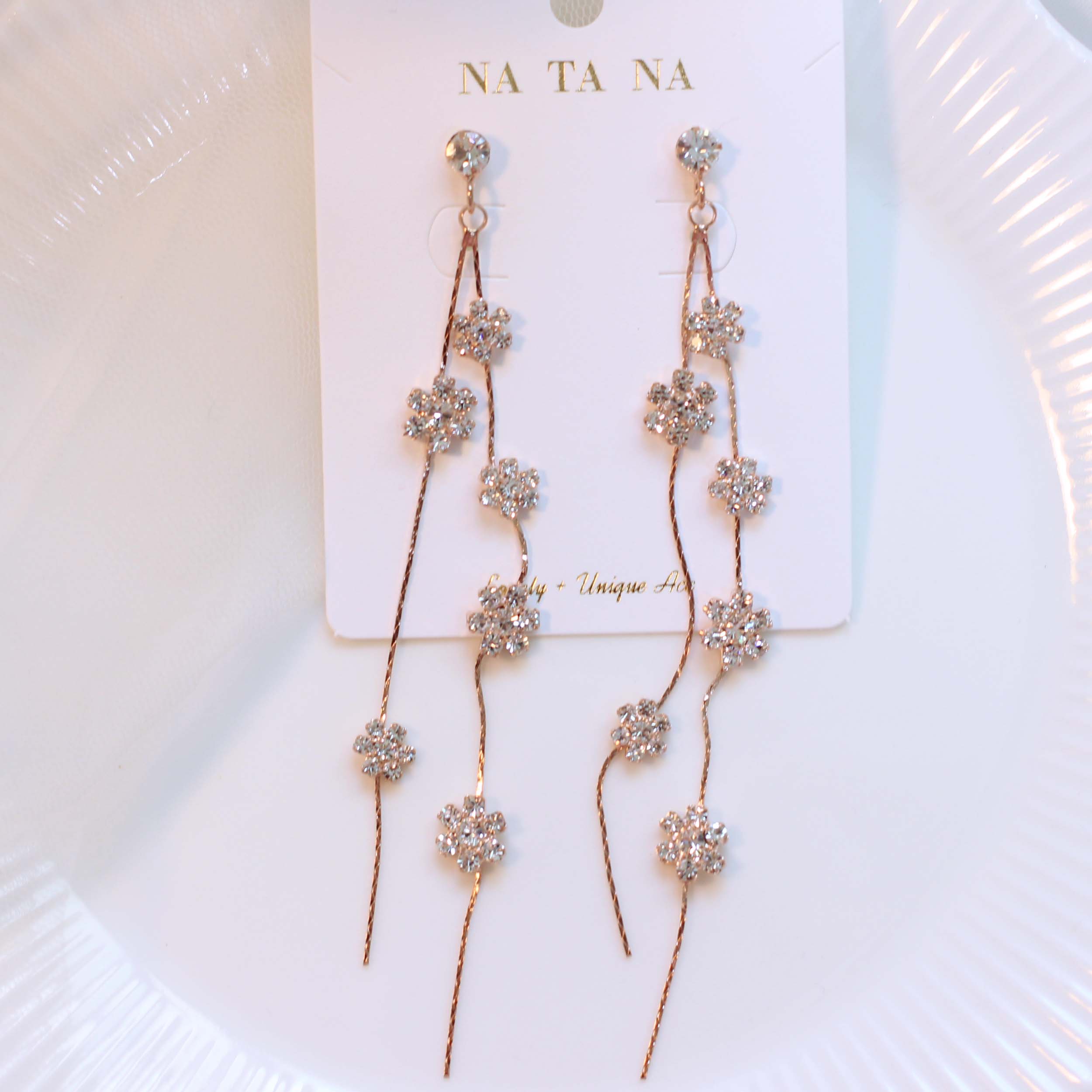 Two-line Flower Long Drop Earring Earring Availabl