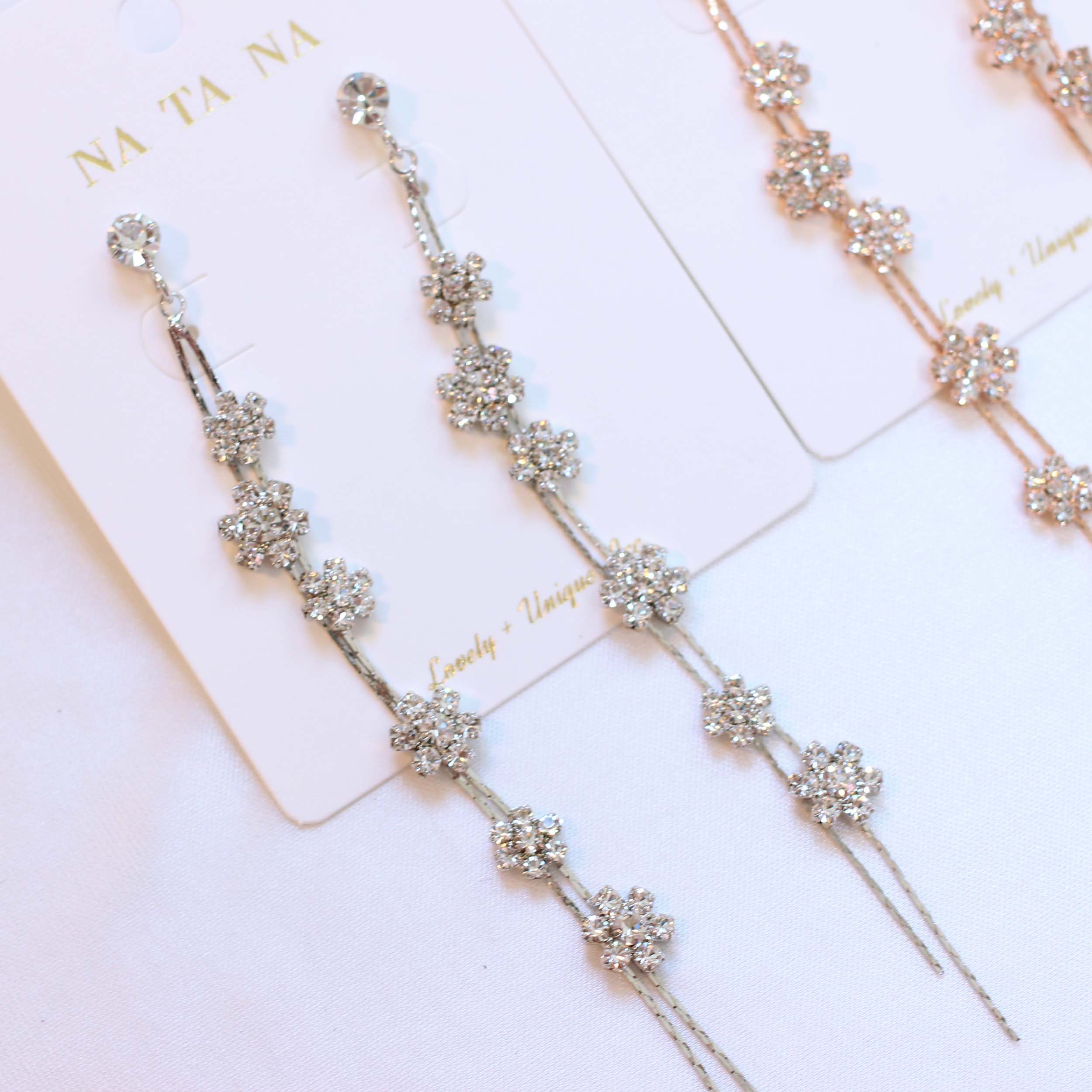 Two-line Flower Long Drop Earring Earring Availabl