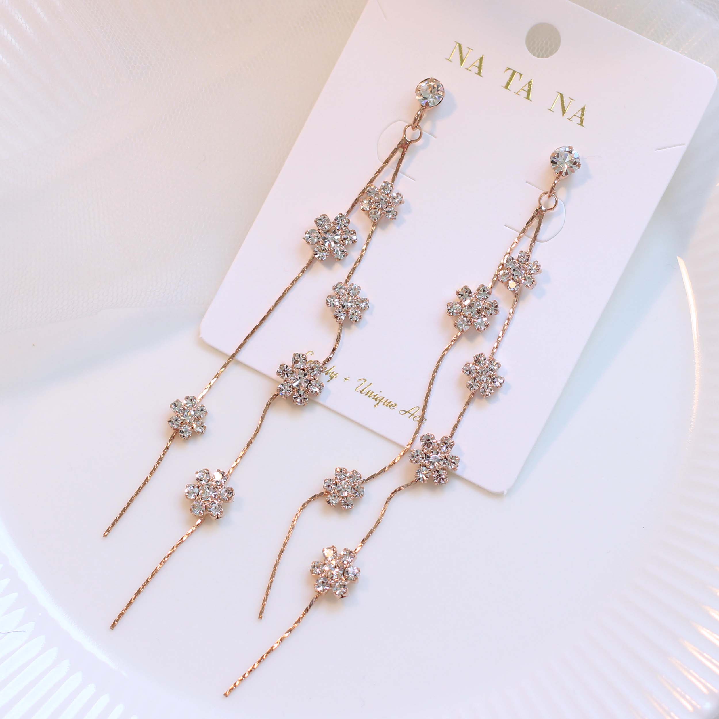 Two-line Flower Long Drop Earring Earring Availabl