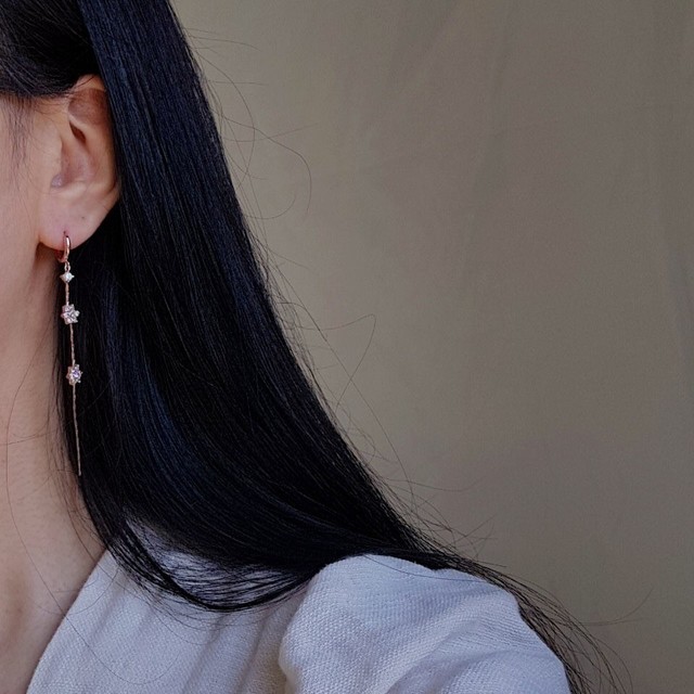 Snow Flower Line Drop Earrings Twenties Crystal Go