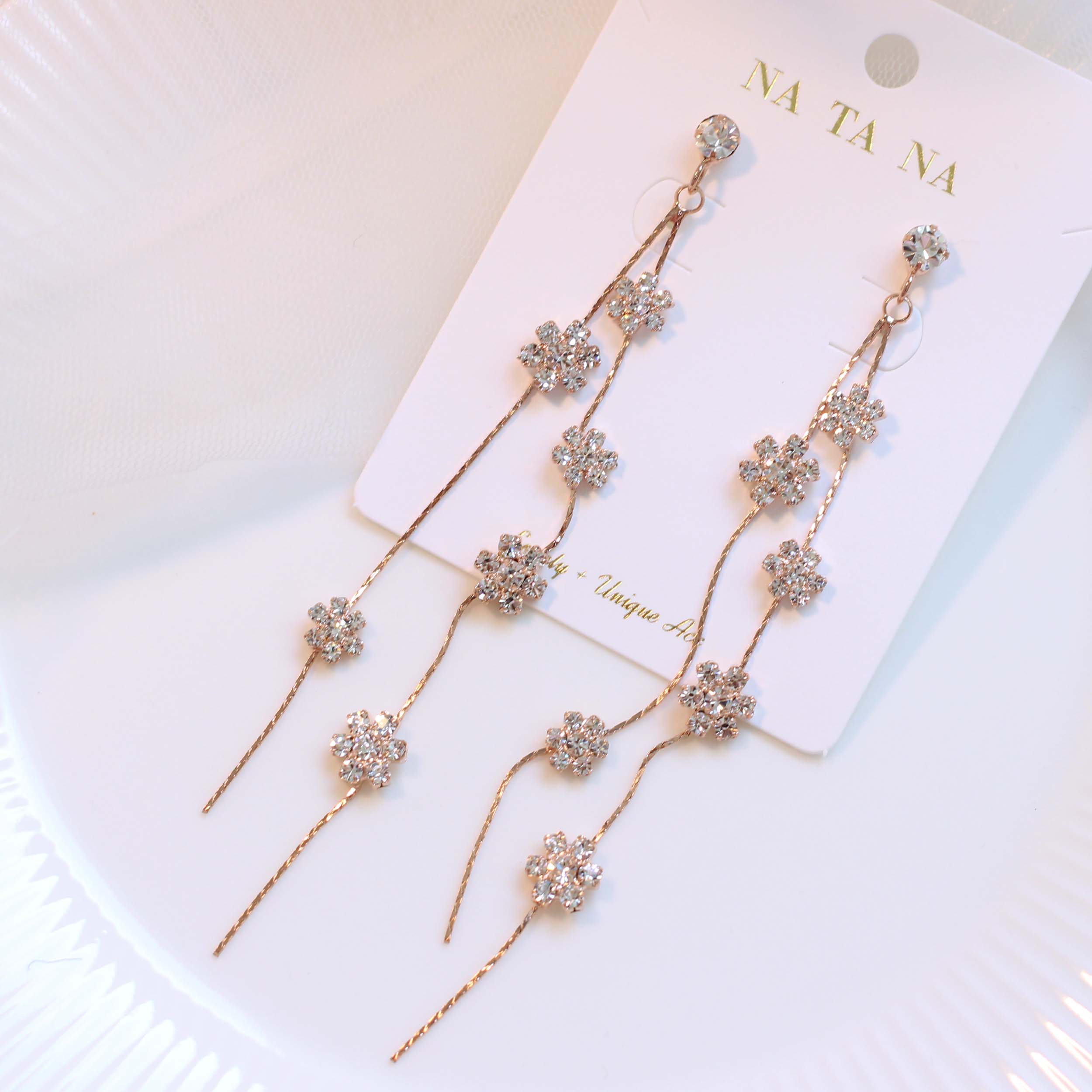 Two-line Flower Long Drop Earring Earring Availabl