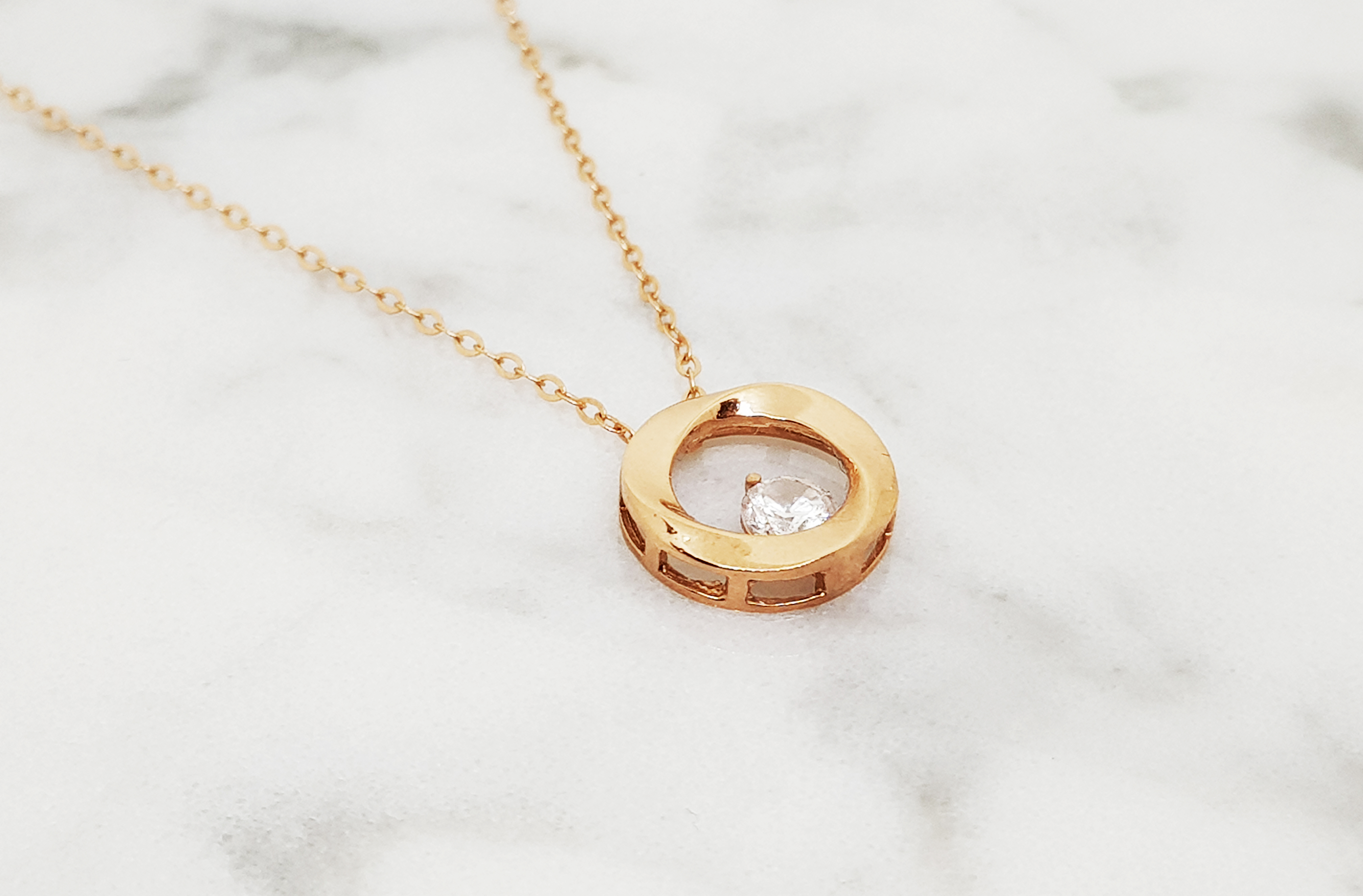 14k 18k Cubic Round Necklace Rose Gold 14K Girlfri