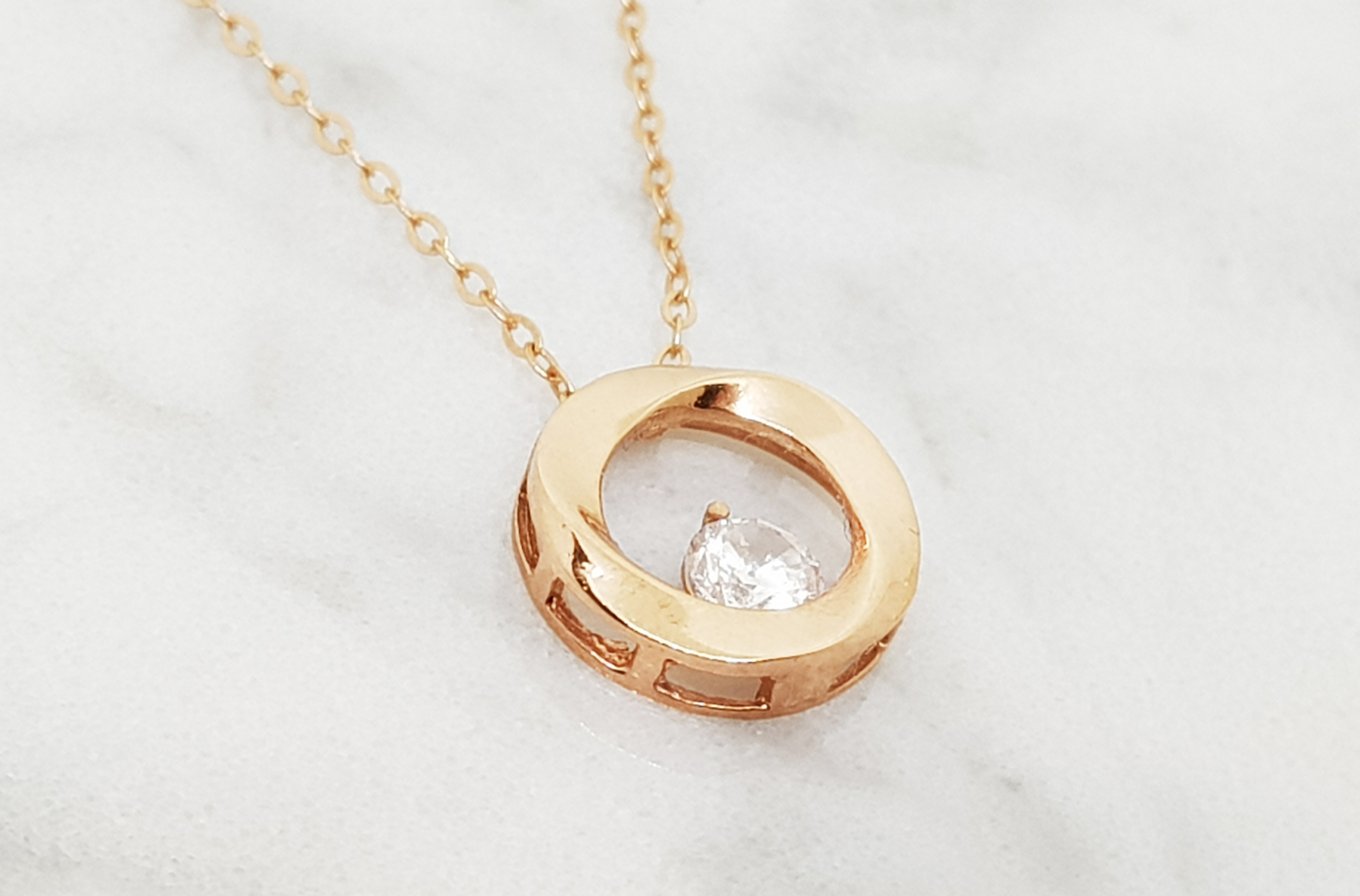 14k 18k Cubic Round Necklace Rose Gold 14K Girlfri