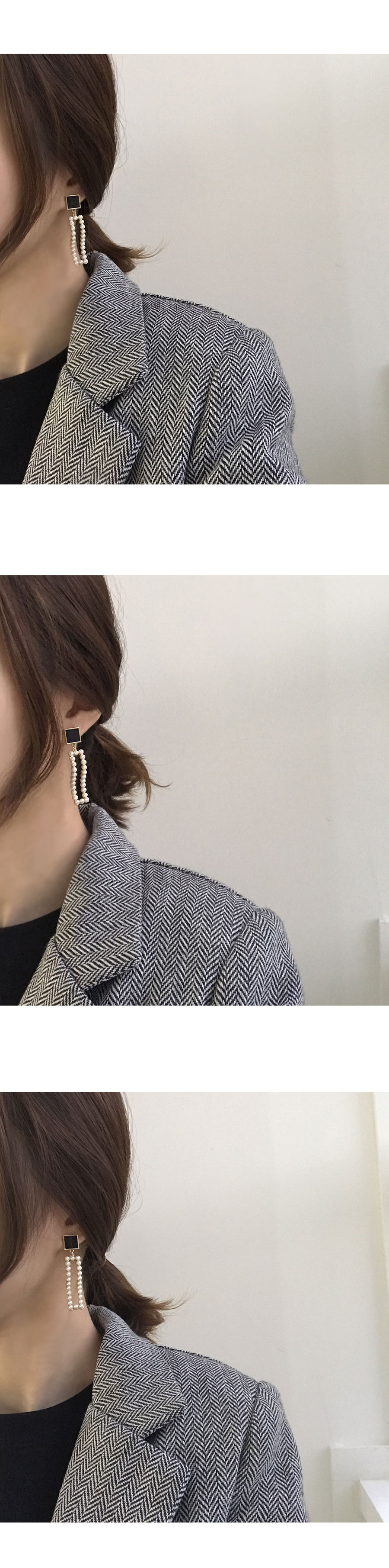 Black square pearl drop earrings earring Store Gem