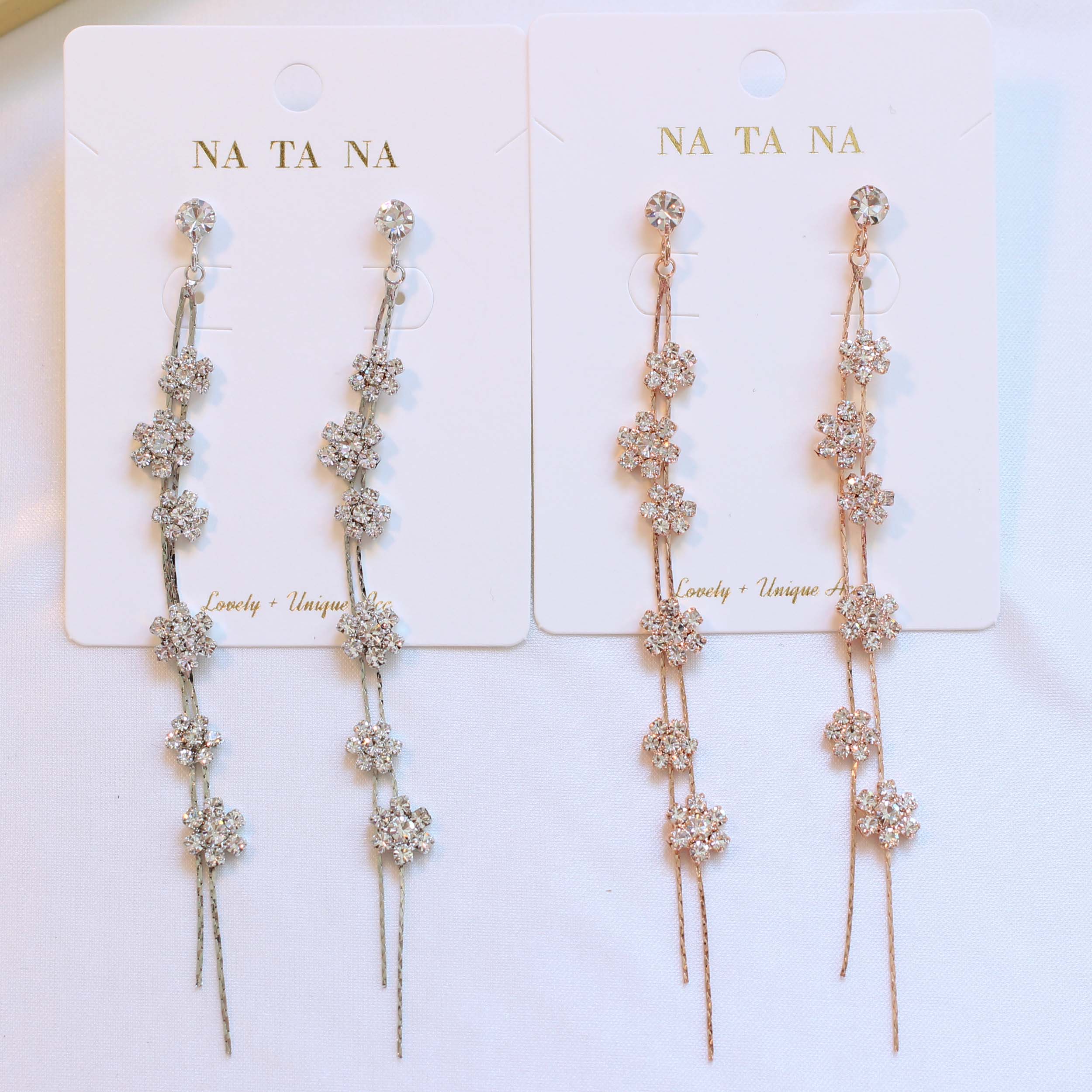 Two-line Flower Long Drop Earring Earring Availabl