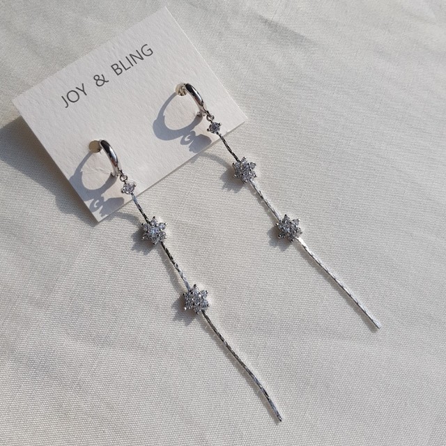 Snow Flower Line Drop Earrings Twenties Crystal Go