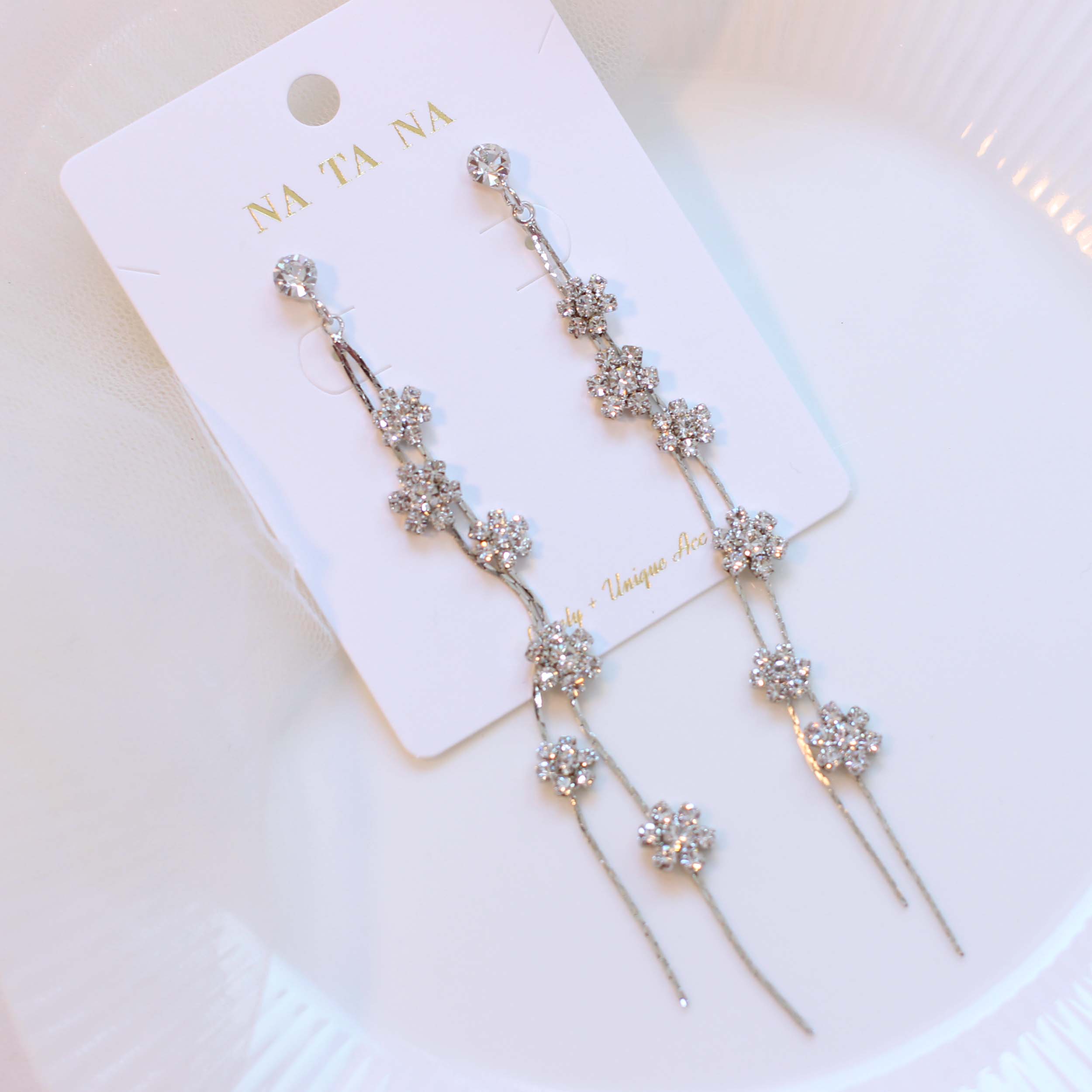 Two-line Flower Long Drop Earring Earring Availabl