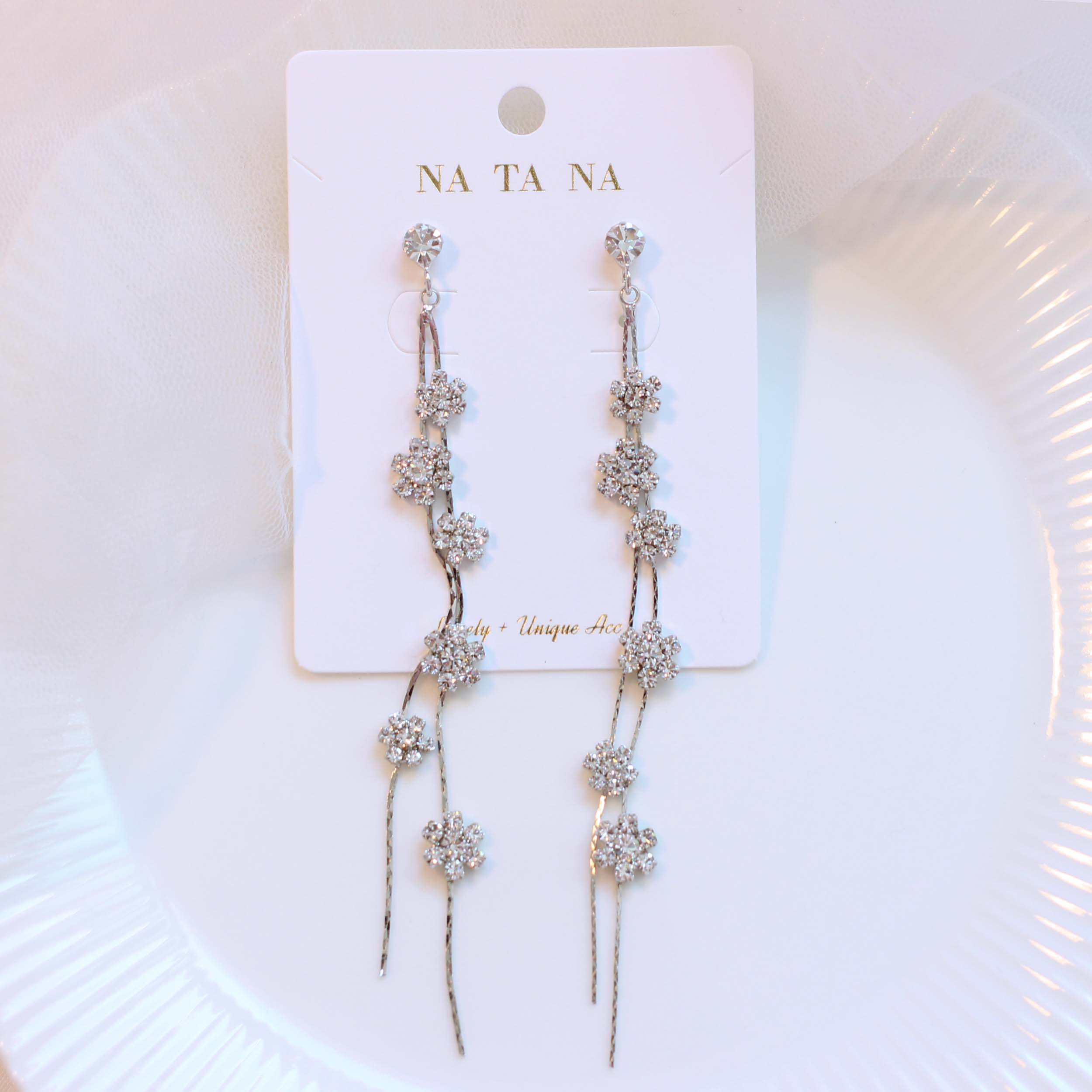 Two-line Flower Long Drop Earring Earring Availabl