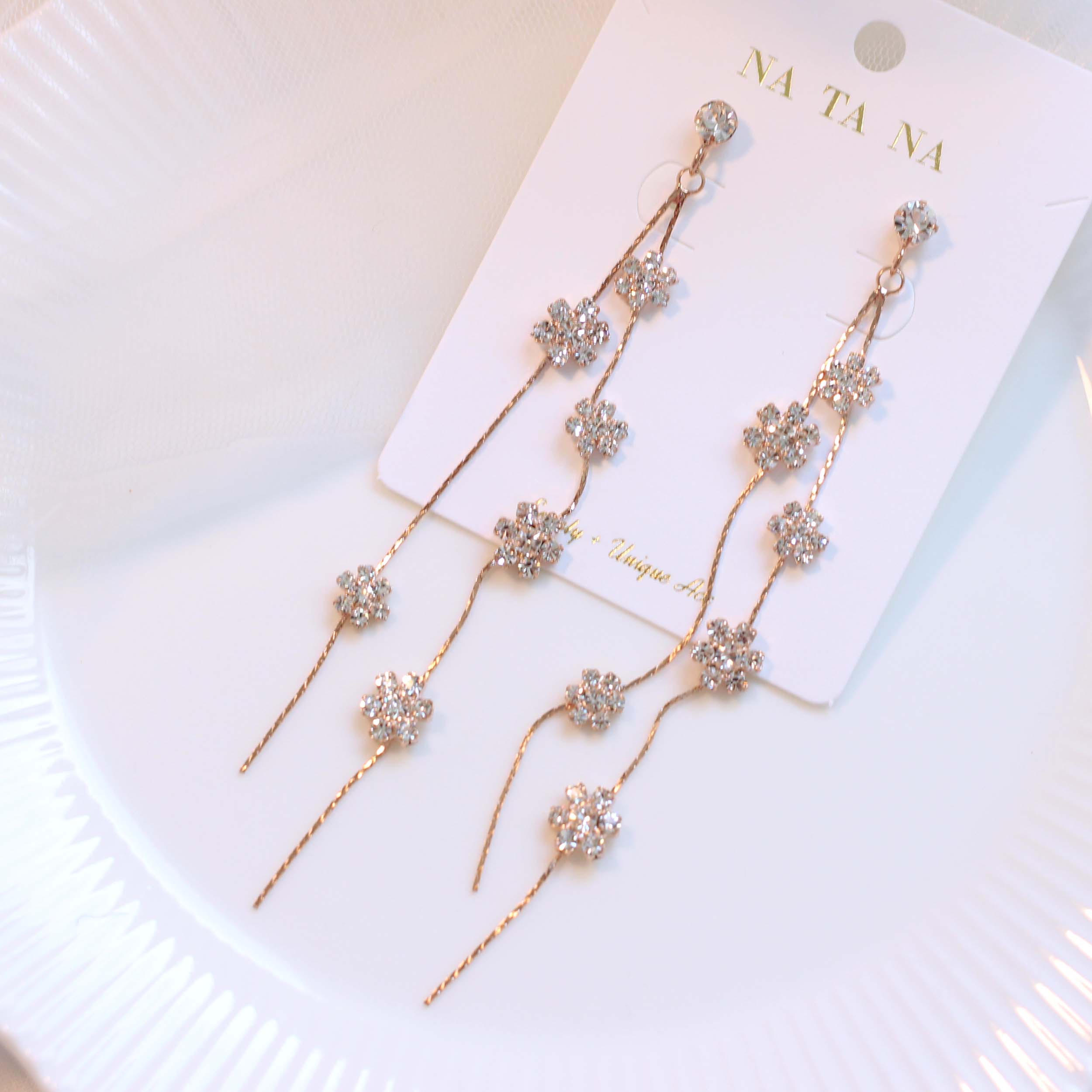 Two-line Flower Long Drop Earring Earring Availabl