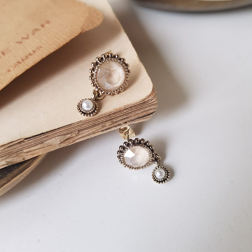 Dreaming Swall Pearl Antique Drop Earrings 4color 