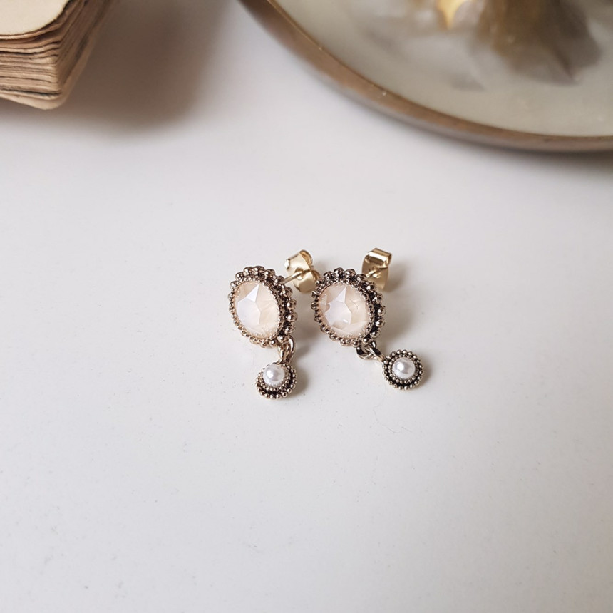 Dreaming Swall Pearl Antique Drop Earrings 4color 