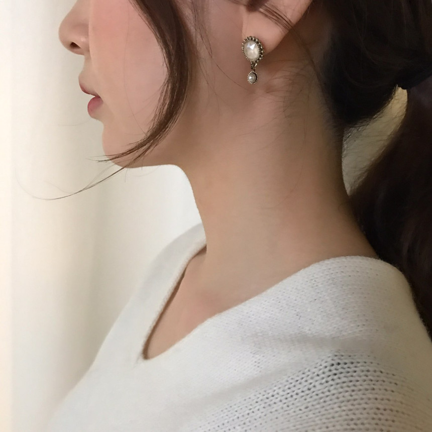 Dreaming Swall Pearl Antique Drop Earrings 4color 