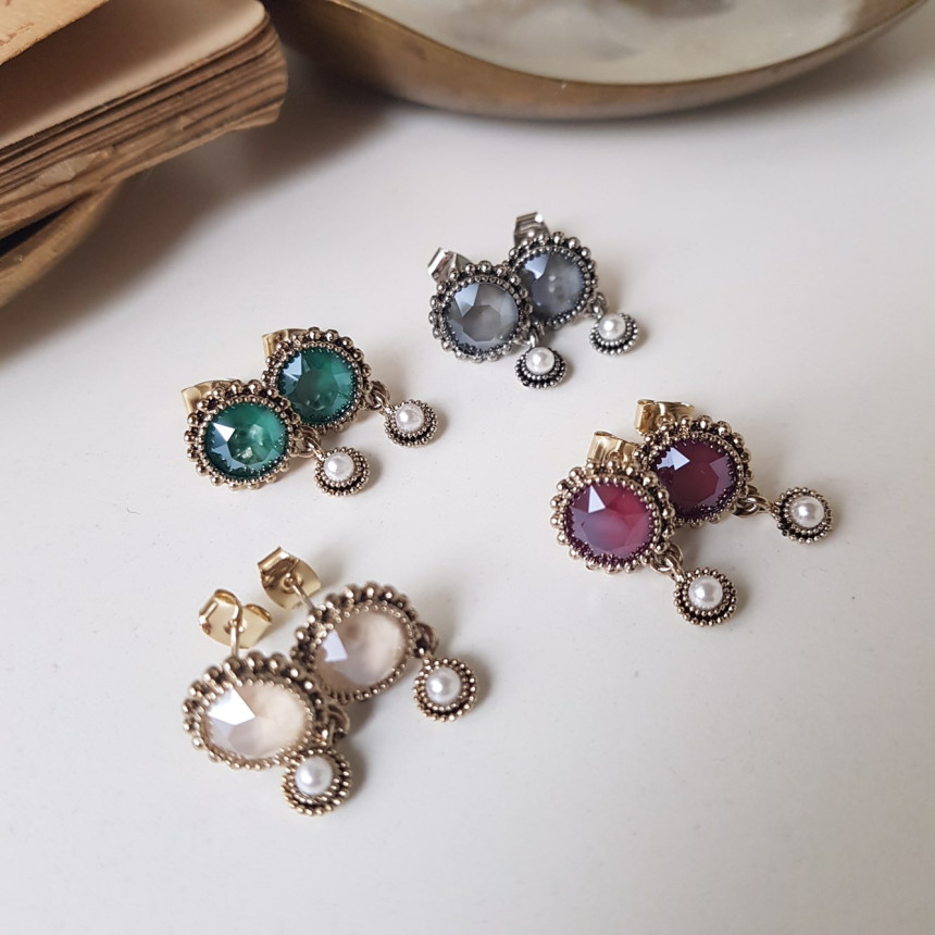 Dreaming Swall Pearl Antique Drop Earrings 4color 