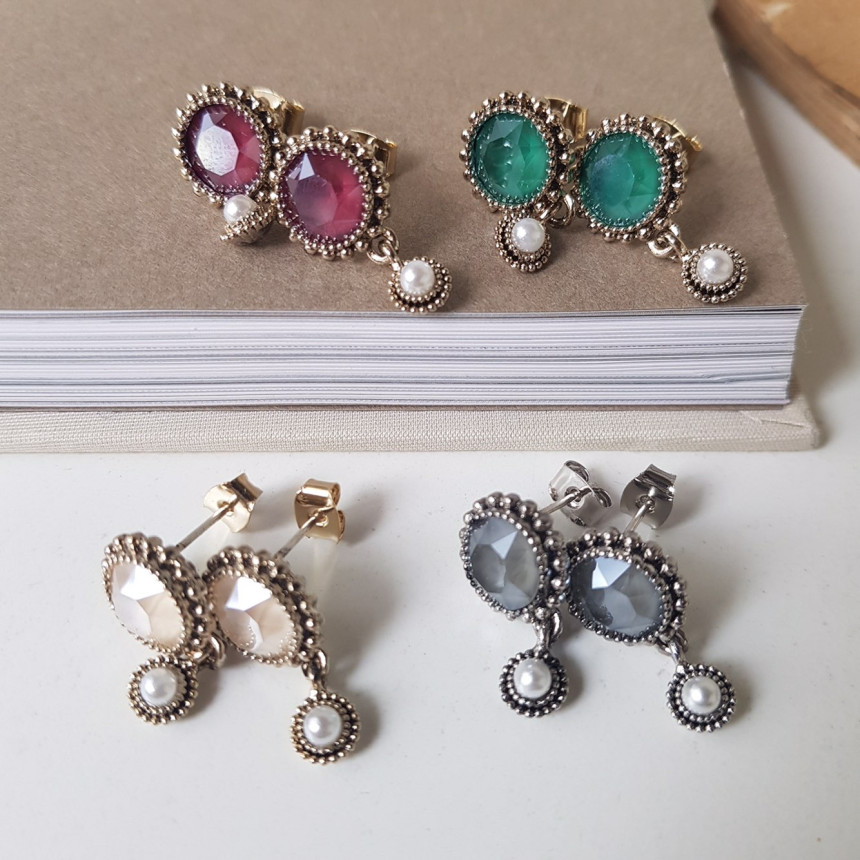 Dreaming Swall Pearl Antique Drop Earrings 4color 