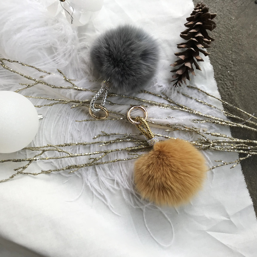 High Quality Cubic Mink Keyring 4COL Real Holder P