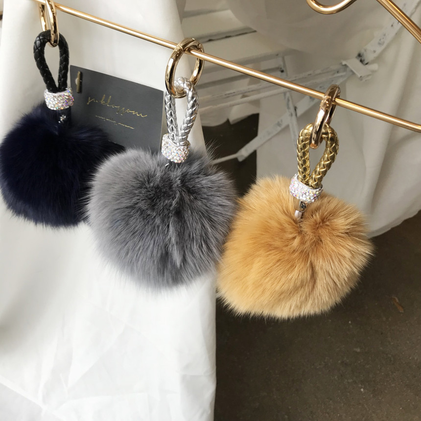 High Quality Cubic Mink Keyring 4COL Real Holder P