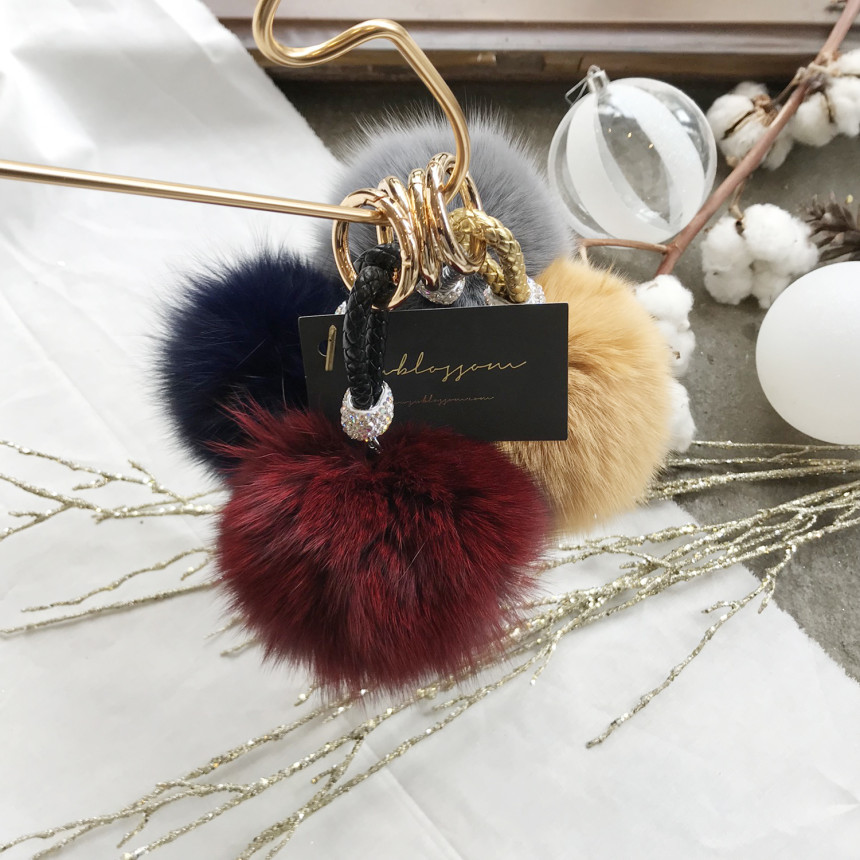 High Quality Cubic Mink Keyring 4COL Real Holder P