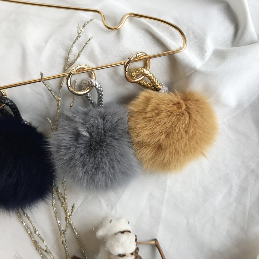 High Quality Cubic Mink Keyring 4COL Real Holder P