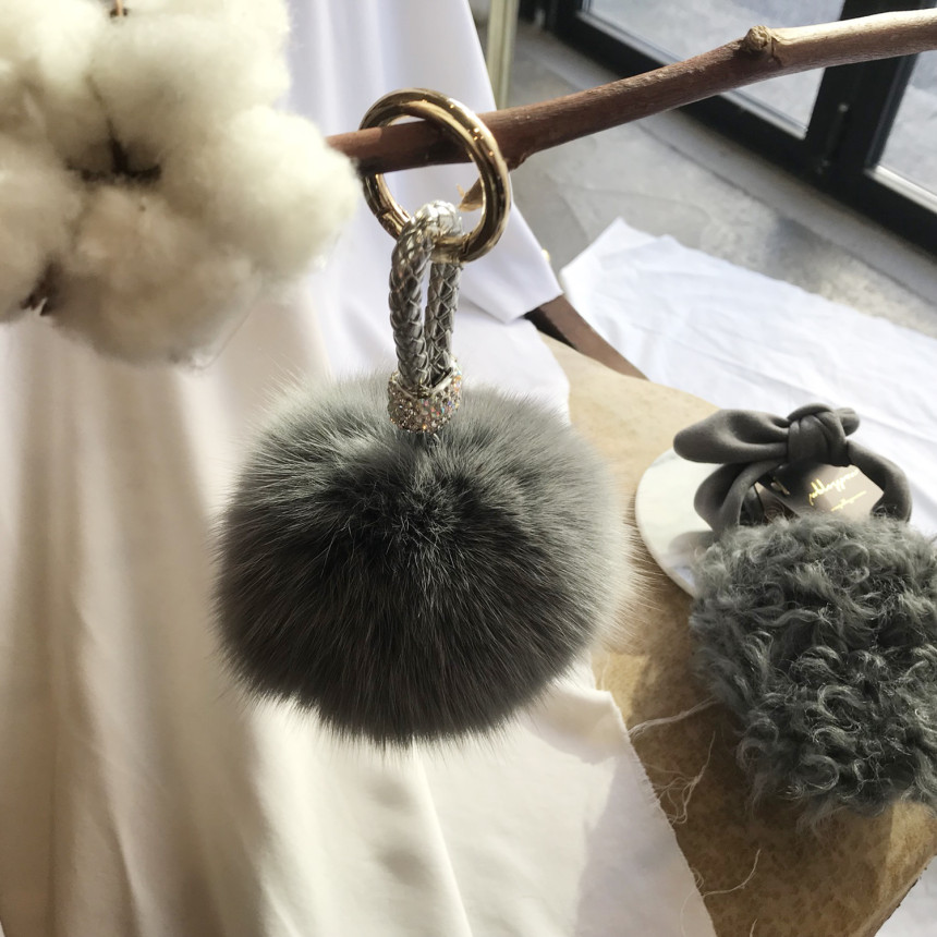 High Quality Cubic Mink Keyring 4COL Real Holder P