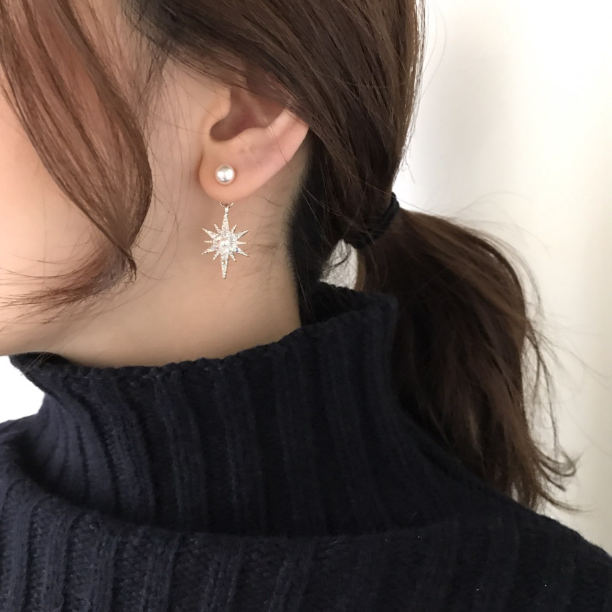 Frozen Cubic Pearl Unshaped Drop Earrings 2color P