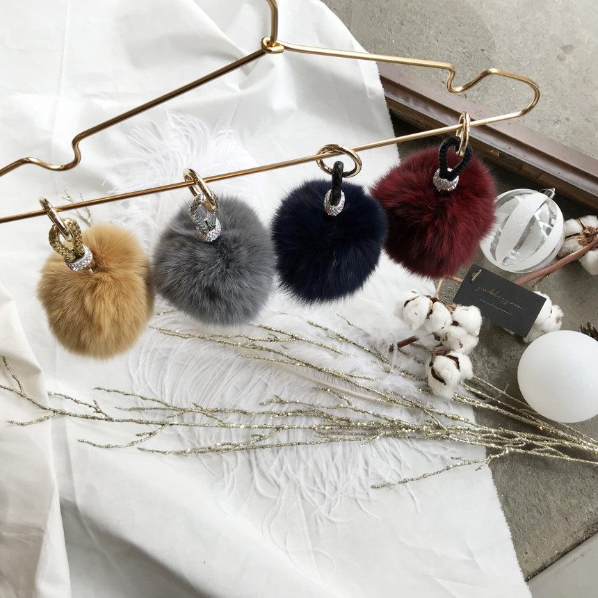 High Quality Cubic Mink Keyring 4COL Real Holder P