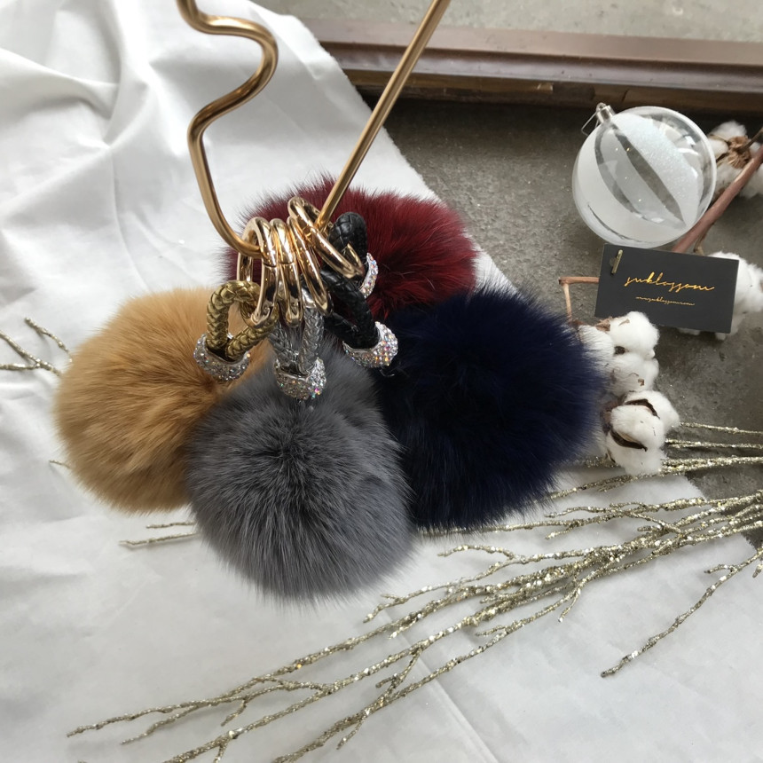 High Quality Cubic Mink Keyring 4COL Real Holder P