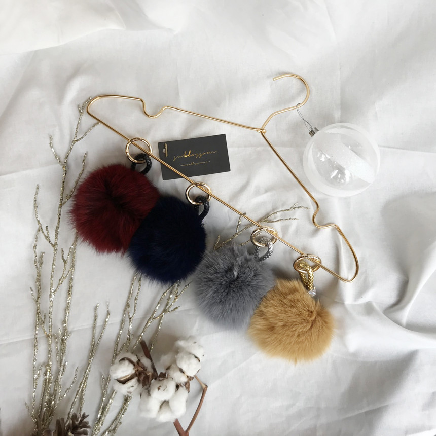 High Quality Cubic Mink Keyring 4COL Real Holder P