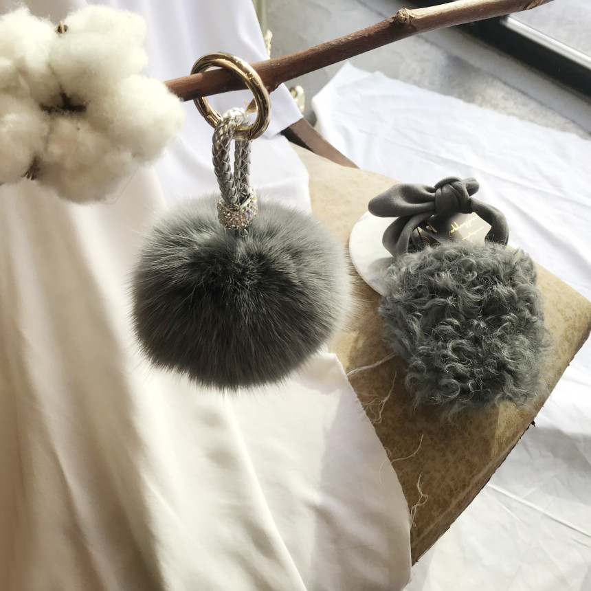 High Quality Cubic Mink Keyring 4COL Real Holder P