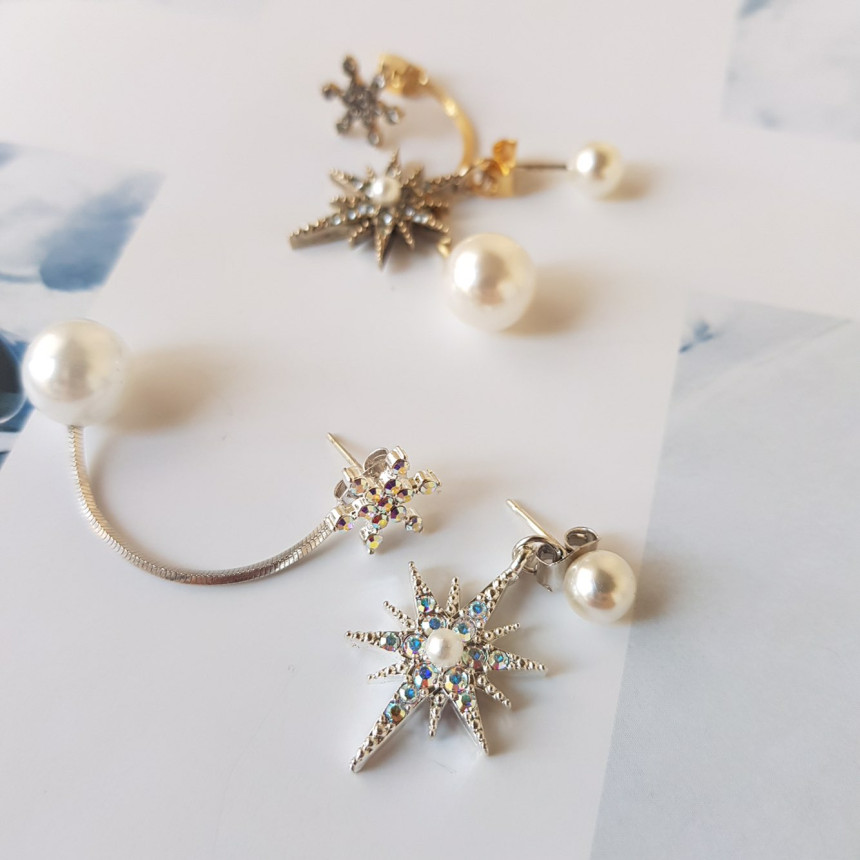 Frozen Cubic Pearl Unshaped Drop Earrings 2color P