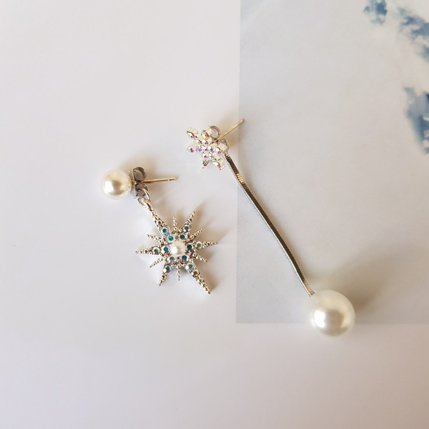 Frozen Cubic Pearl Unshaped Drop Earrings 2color P