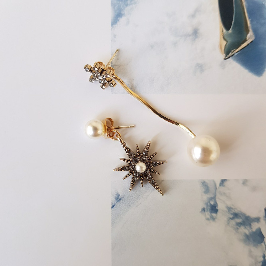 Frozen Cubic Pearl Unshaped Drop Earrings 2color P