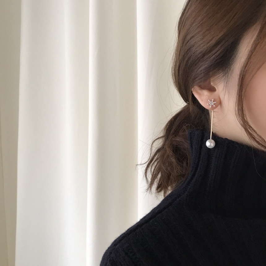 Frozen Cubic Pearl Unshaped Drop Earrings 2color P