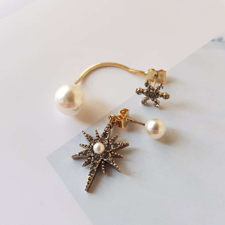 Frozen Cubic Pearl Unshaped Drop Earrings 2color P