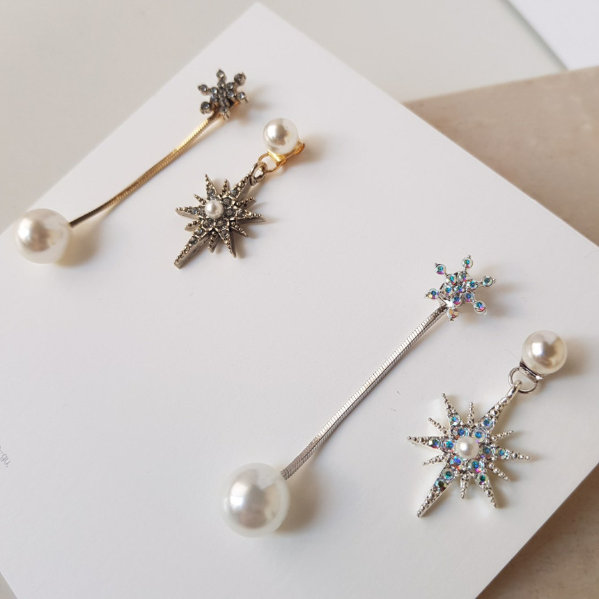 Frozen Cubic Pearl Unshaped Drop Earrings 2color P