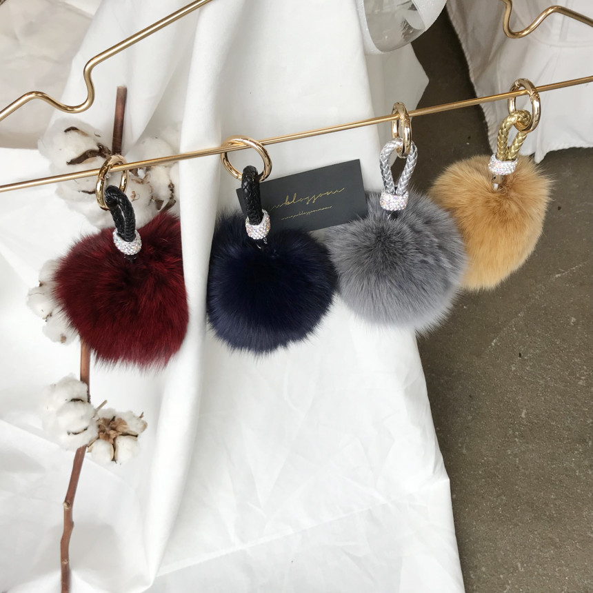 High Quality Cubic Mink Keyring 4COL Real Holder P