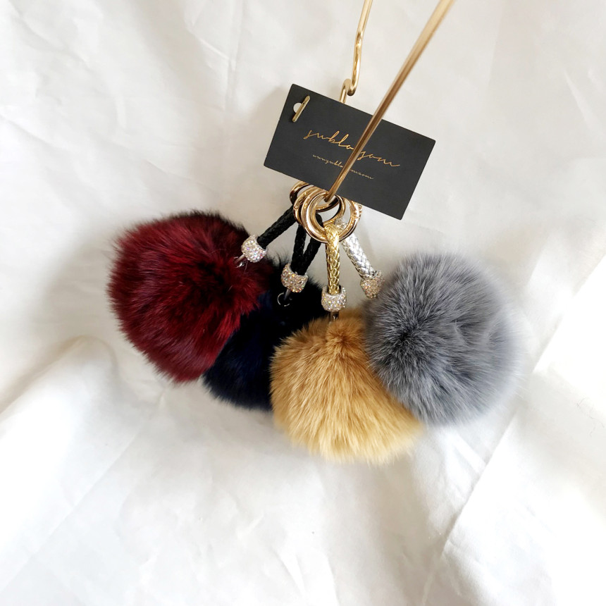 High Quality Cubic Mink Keyring 4COL Real Holder P