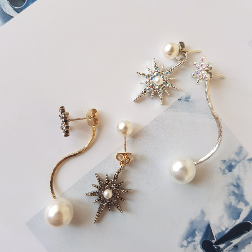 Frozen Cubic Pearl Unshaped Drop Earrings 2color P