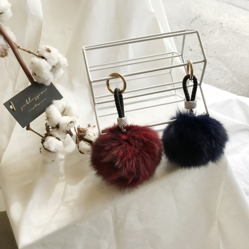 High Quality Cubic Mink Keyring 4COL Real Holder P