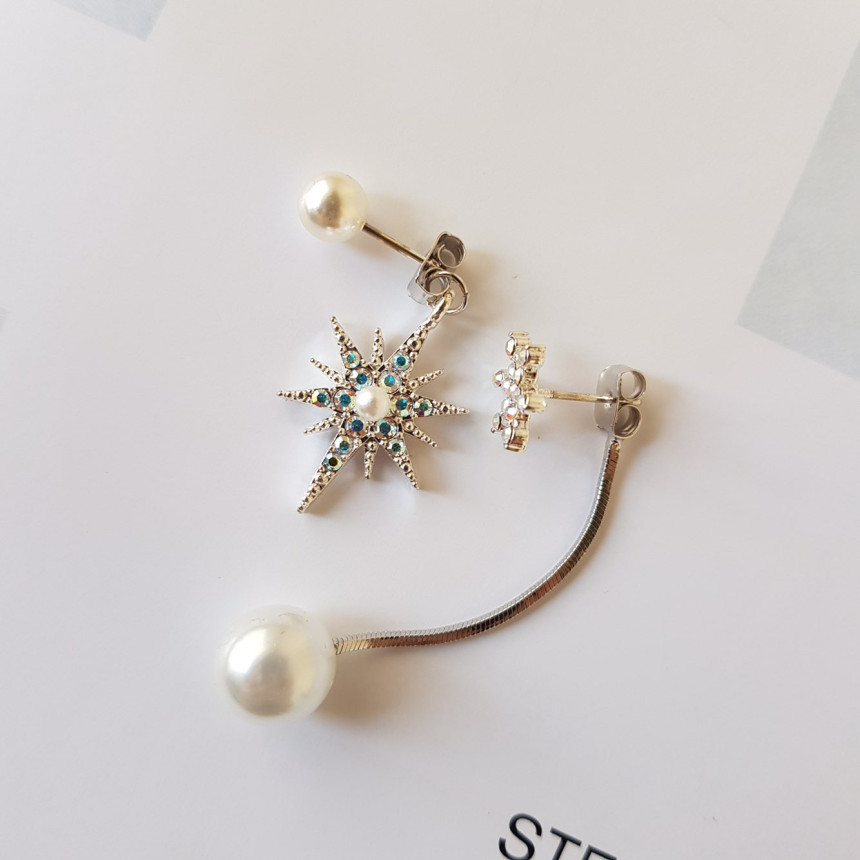 Frozen Cubic Pearl Unshaped Drop Earrings 2color P