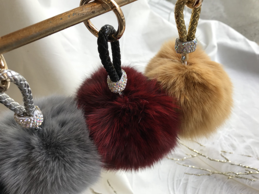 High Quality Cubic Mink Keyring 4COL Real Holder P