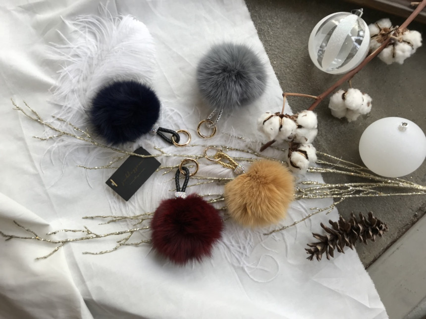 High Quality Cubic Mink Keyring 4COL Real Holder P