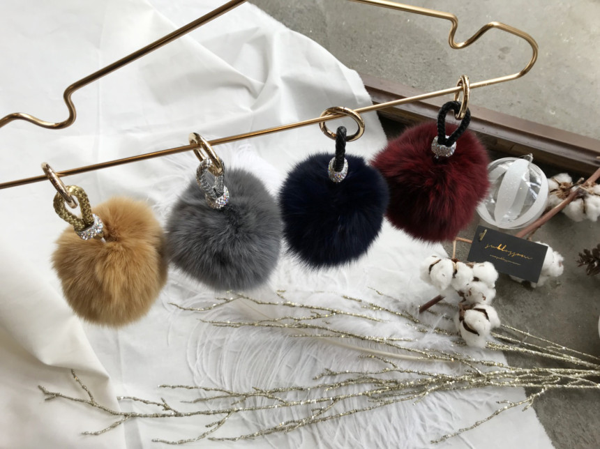 High Quality Cubic Mink Keyring 4COL Real Holder P