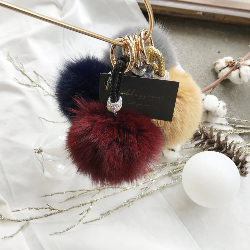 High Quality Cubic Mink Keyring 4COL Real Holder P