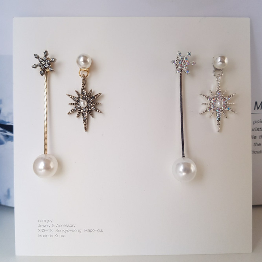 Frozen Cubic Pearl Unshaped Drop Earrings 2color P