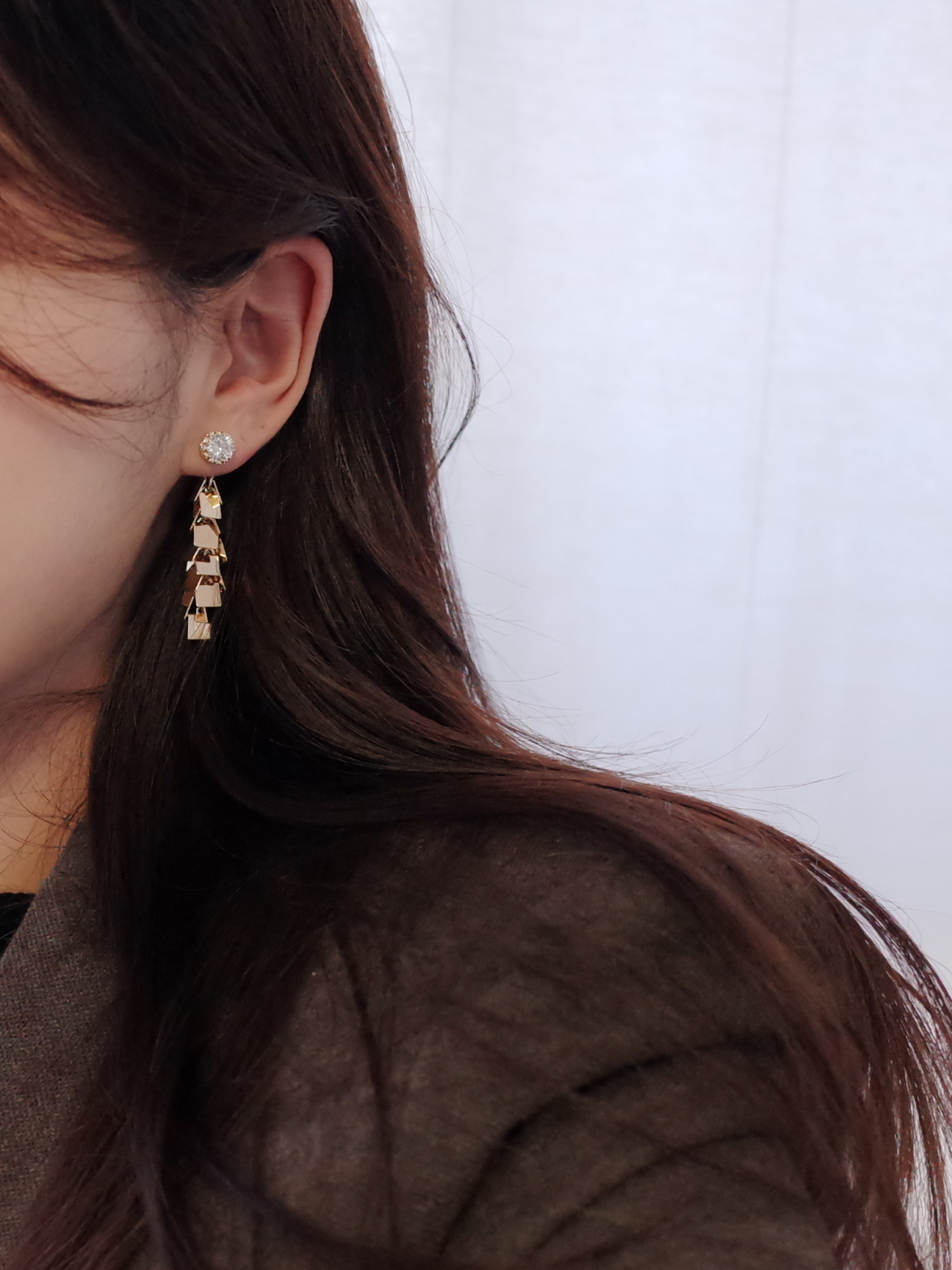 NO.51 Edge Chalang Swall Color Cubic Drop Earrings