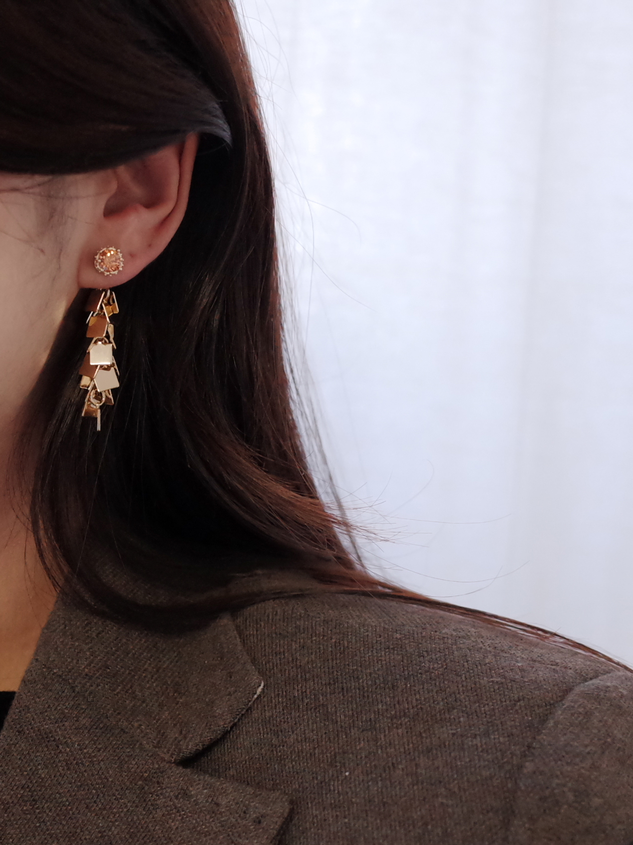 NO.51 Edge Chalang Swall Color Cubic Drop Earrings