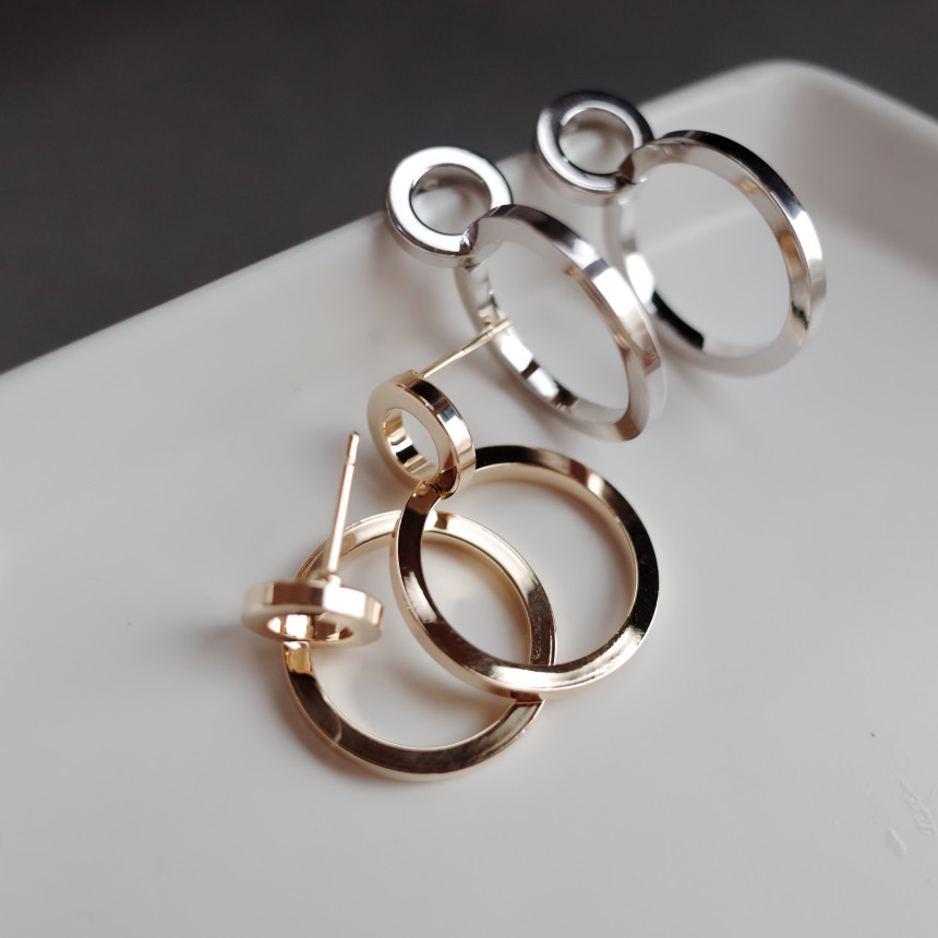 Dual Volume Metal Ring Earrings Stylish Chic Uniqu
